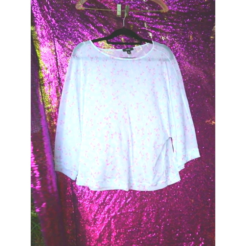 Mint Floral Mesh Top XL Alfani Women Pink Sheer 3/4 Sleeve Fairycore Cottagecore